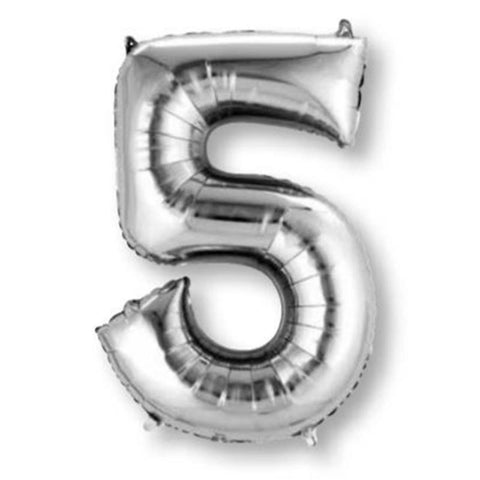 Silver Jumbo Number Foil Balloon - 5