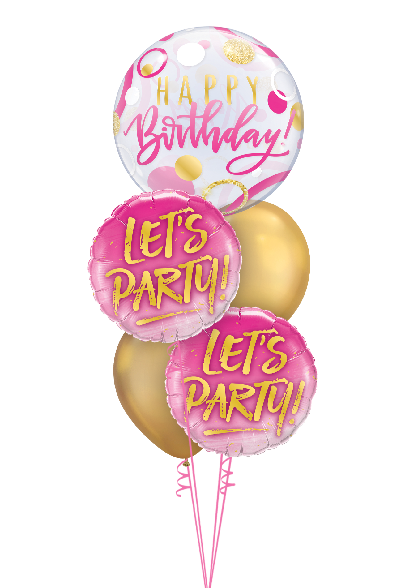 “Let’s Party!” Pink & Gold Birthday Bubble