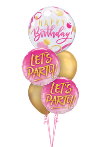 “Let’s Party!” Pink & Gold Birthday Bubble
