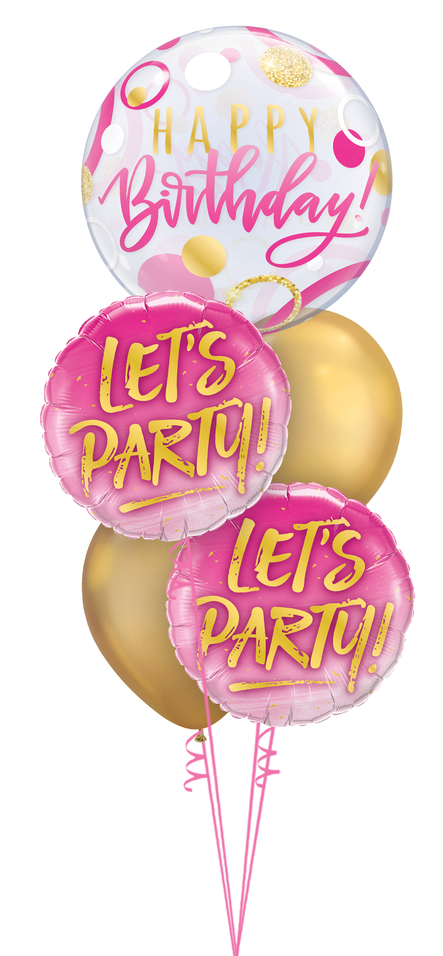 “Let’s Party!” Pink & Gold Birthday Bubble