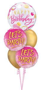 “Let’s Party!” Pink & Gold Birthday Bubble