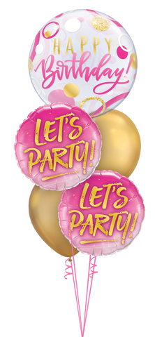 “Let’s Party!” Pink & Gold Birthday Bubble