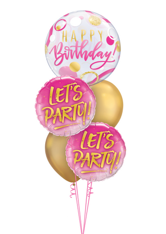 “Let’s Party!” Pink & Gold Birthday Bubble