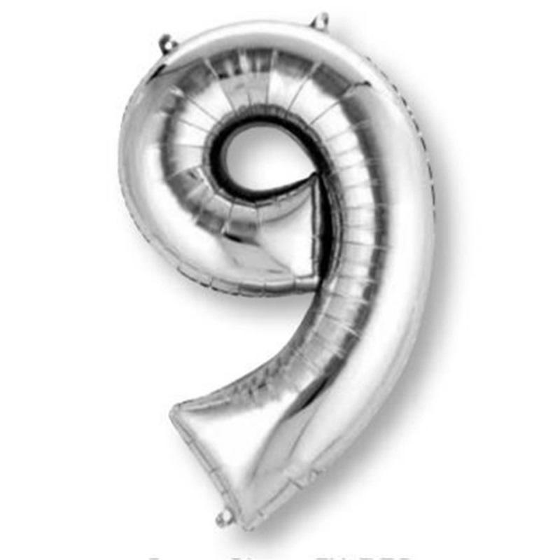 Silver Jumbo Number Foil Balloon - 9